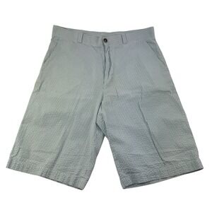 Lacoste Blue & White Stripe Seersucker Cotton Flat Front Shorts Mens Size 35X13